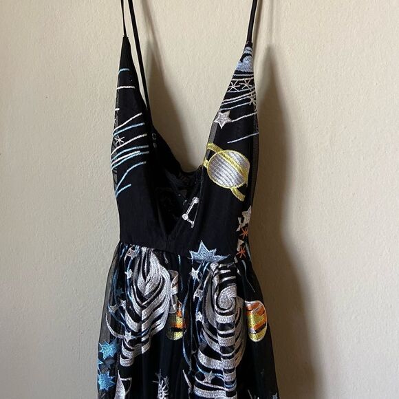 L'atiste Rare Galaxy Maxi Black Dress Sheer Embroidered Size S - Picture 7 of 11